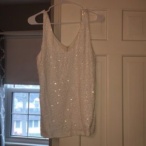 White sequined j crew tank